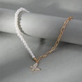 Wholesale korean-style necklace: trendy ins jewelry for autumn/winter. versatile, diamond-studded butterfly pearl sweater necklace with a chic, chanel-inspired design for women