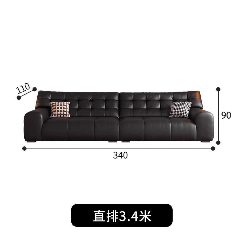 Italian normcore big black bear sofa living room genuine leather sofa first layer cowhide high back black leather sofa
