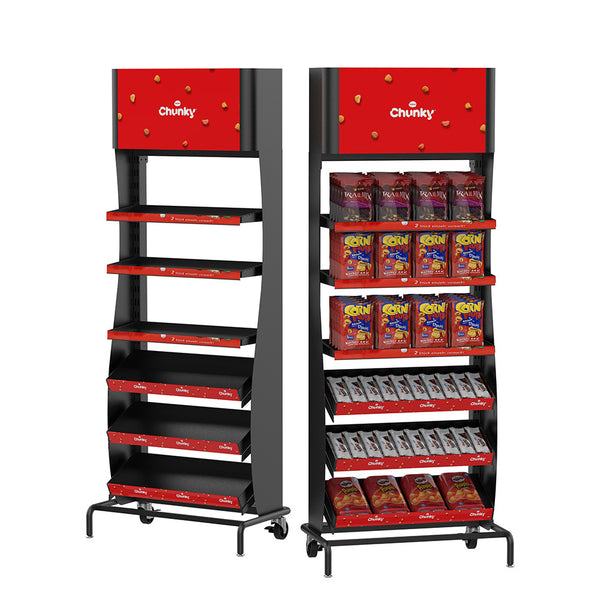 Snack Display Rack Beverage Water Bottle Rack Metal Snack Rack Retail Store Customizable Snack Display Rack