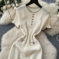 French chic hollow-out knit elegant dress - women's summer ruffle-trimmed black short-sleeve a-line dress - slimming fit