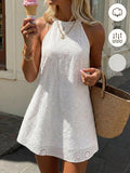 fashion  cut outembroiderhalterdress sleeveless loose a-line beach vacation skirt