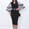 D301 cross-border women's fashion  new v-neck flared sleeve bodycon pencil skirt - office commute style, european & american dress