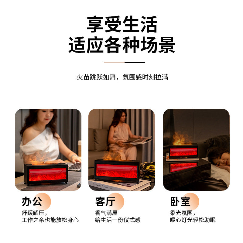 Simulated flame fireplace aroma diffuser - extra large mist output, atomizing air humidifier, automatic scent sprayer for home and office