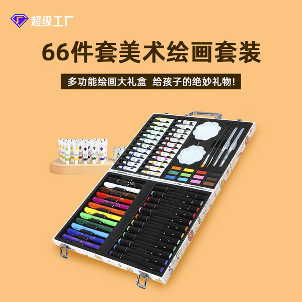 Art painting children's cartoon markers 66-piece set, art colored pencils, crayons, oil painting sticks set wholesale