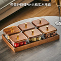 【six-compartment covered】gold-edged flat plate with solid wood tray