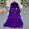 Miya european and american dress women's  autumn high-end slimming waist ruffle lantern sleeve pleated maxi dress