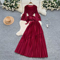 Fashionsense of design strappy waist flared sleeves asymmetrical pleated topshigh waistslimming look large swing skirt suit