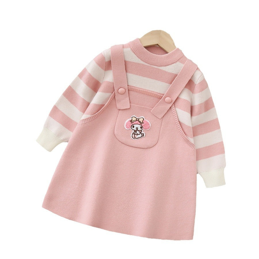 Girls' knit dress -  autumn/winter new collection - sweet bow detail, baby girl dress