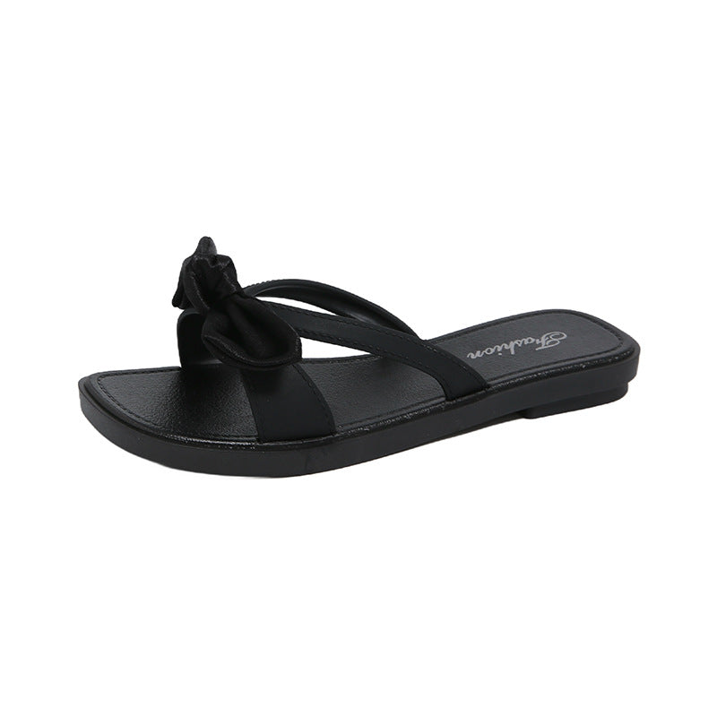 Bow-tie crossover thong sandals, new style dress sandals, versatile outerwear sandals, women's summer soft-soled cute flat sandals