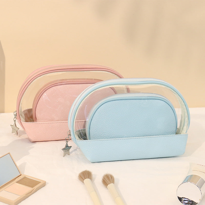 Semi-round PVC two-piece transparent cosmetic bag large-capacity travel portable toilet bag girls cosmetics storage bag
