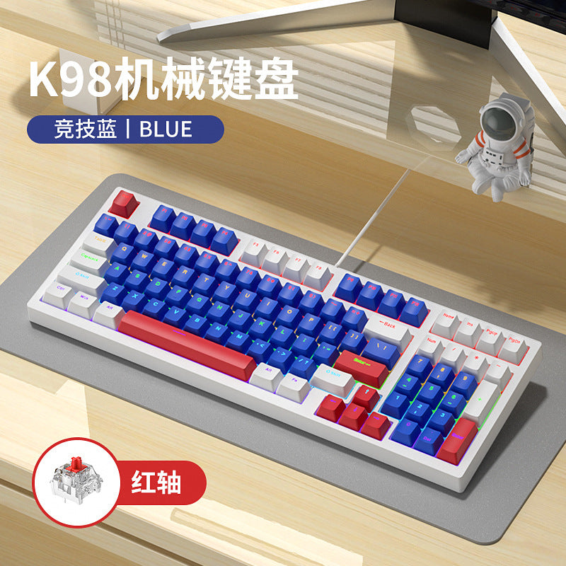 Longweishi k98 illuminated wired rgb mechanical keyboard - 98-key layout, customizable gaming e-sports keyboard (blue switch/red switch options)