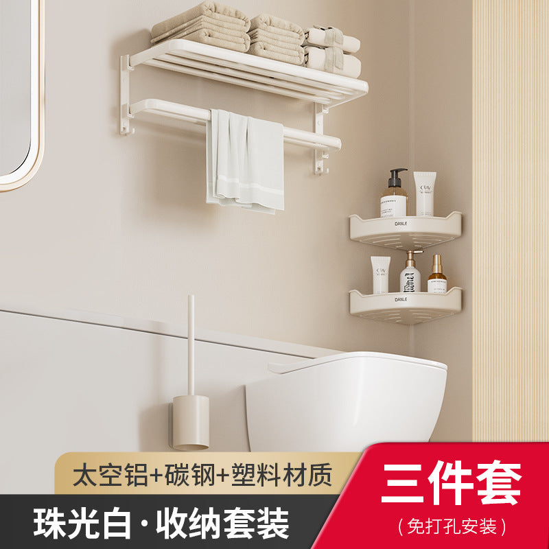 White bathroom rack No punching toilet Suction cup Wall-mounted toilet Wash table Storage corner triangular basket
