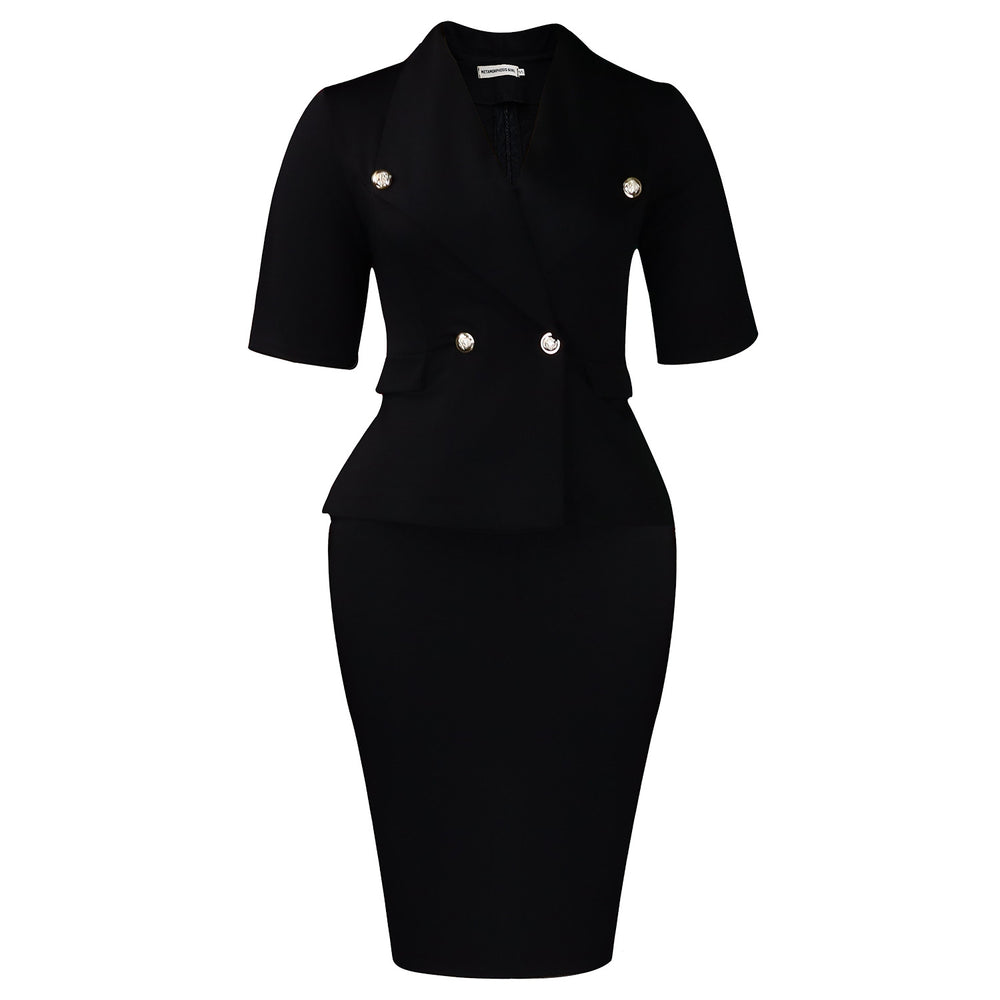 C8648 european and american export women's clothing cross-border new arrival large lapel five-sleeve high-waisted bodycon elegant african dress