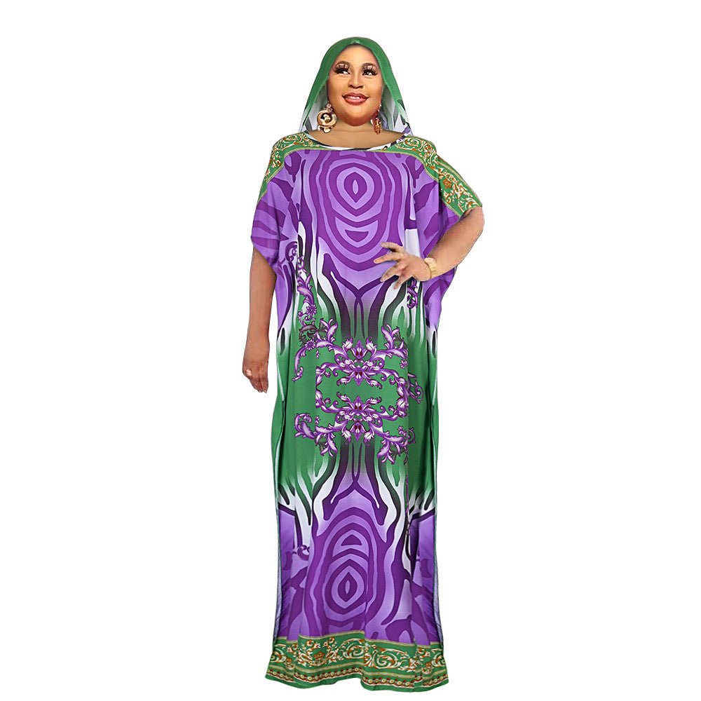 supply  contrast color chiffon dress with headscarf african plus size women's robe