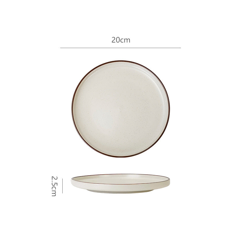 Modern casual style hand-painted stroke ceramic western food plate restaurant hotel stylish salad with edge barbecue plate brown edge plate