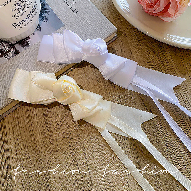 Sweet white bowknot flower hair clips - mori style handmade rose double ponytail clips - lolita hair accessories & headwear
