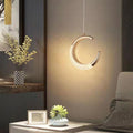 Luxury gold crystal crescent moon ring bedside pendant light - modern minimalist c-ring for bedroom, bar, entryway, and boutique hotel ambiance
