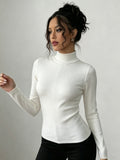 european and american cross-border women's high neck long sleeve top t-shirt slim fit sweater