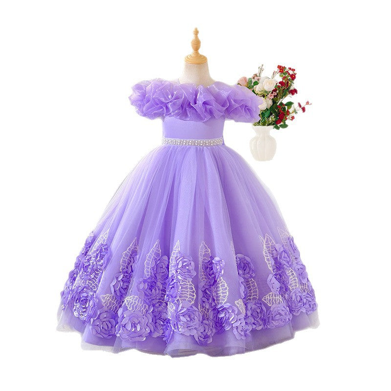 Girls' formal dress with 3d floral skirt - perfect for cross-border e-commerce, kids' princess dress, birthday parties, piano recitals, and runway shows