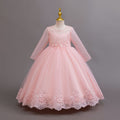 New in stock long sleeveslacekids dress wedding dress princess dress female flower girl birthday dress kids dress