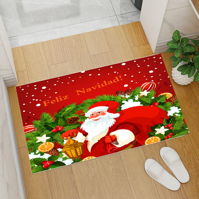 Red christmas floor mat - santa claus & christmas tree coral fleece entrance mat for home & bar