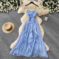 French dopamine yellow cami dress - women's  summer ruffle hem, slim fit, vacation style maxi dress