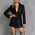 new arrivalfashionfashion socialite v-neck elegant suit outwear double-breasted black sequin silmlongtops