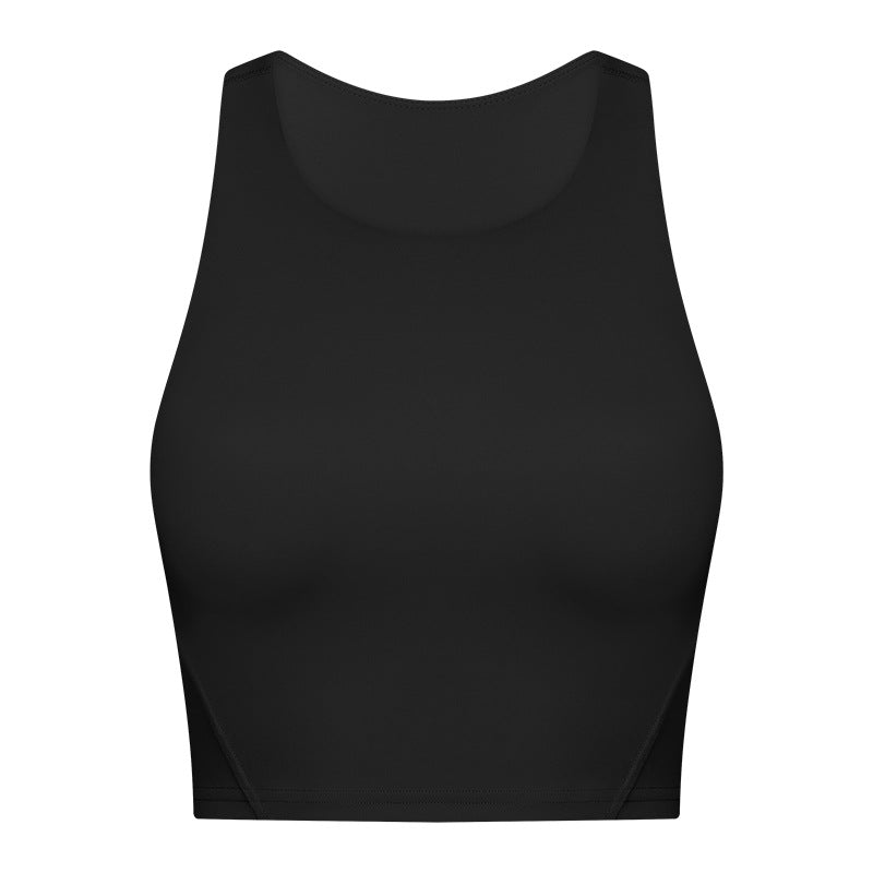 Super factory oem odm quality assurance pull up round neck tie chest pad yoga vest nude high elastic tops