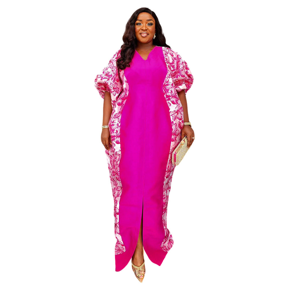 plus size women's ethnic style robe african foreign trade  color block print dress