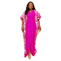 plus size women's ethnic style robe african foreign trade  color block print dress