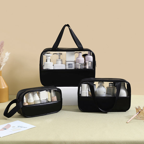 Splicing transparent cosmetic bag PVC bath toilet bag PU waterproof handbag large capacity travel portable storage bag