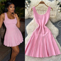 French chic sleeveless a-line knit dress - women's summer korean style high waist slimming elegant work dress