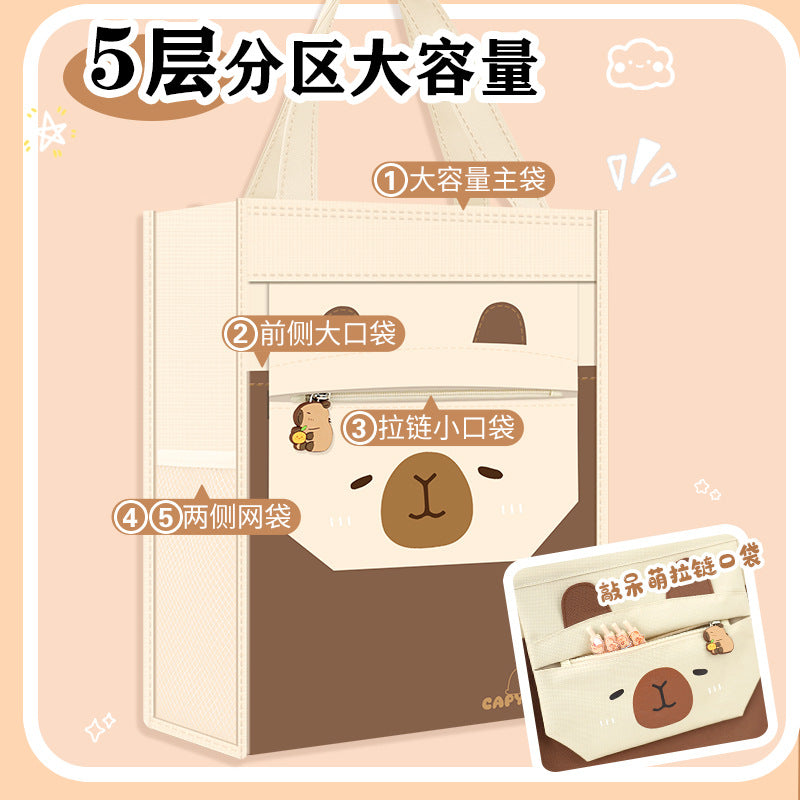 Kapibara Tutoring Bag Primary School Tote Bag Carrying Book Bag Children's Tutoring Bag Girls Art Bag