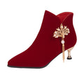 2024 autumn new fashion wine red chinese style wedding shoes high heels comfortable wedding boots bridal martin boots