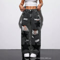 Plus size women's clothing  tiktok pinduoduo foreign trade cross-border fashion star ripped wide-leg jeans