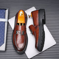 Men's leather dress shoes - autumn breathable business formal british style loafers - slip-on black casual shoes