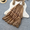 Commuting style ruffleshalter mesh two-piece set female autumslimslimming lookhigh waistsuitautum wear