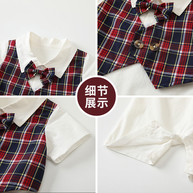 Short-sleeved butt-covering clothing new arrivalpatchworkfake two-piece baby summer onesie baby baby baby clothes category a