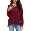 cross-border new women's fashion casual solid color v-neck long sleeve top hoodless sweatshirt