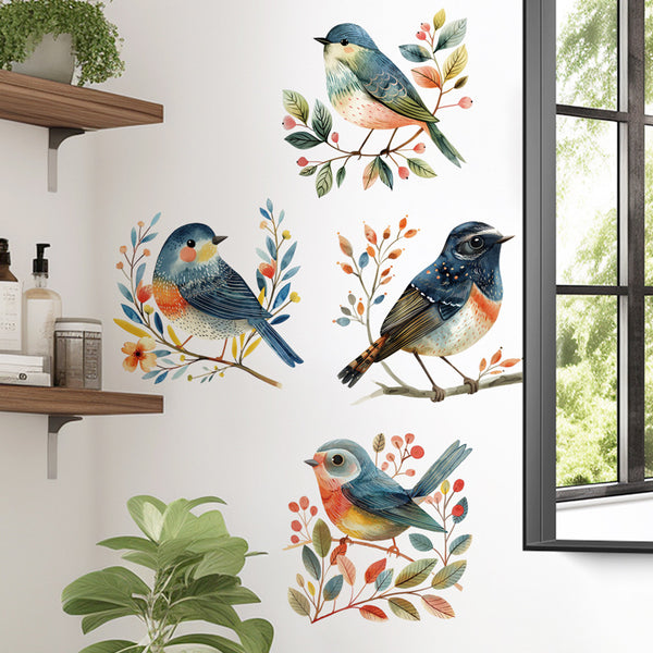 Xian 44031-Cross-border hot-selling colored bird background wall decorative sticker glass sticker leaf removable wall sticker
