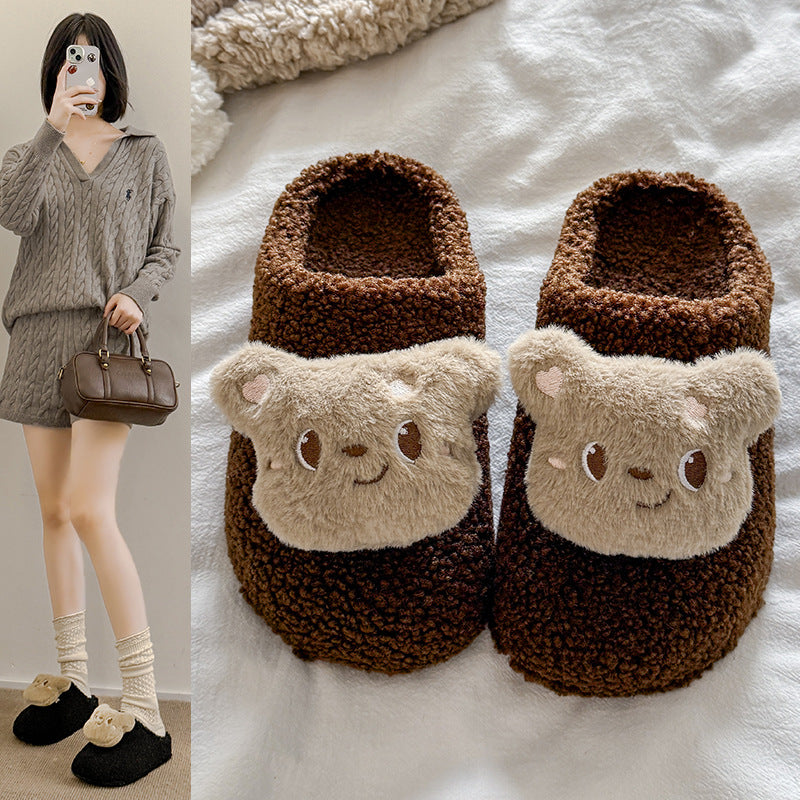 Trendy casual bear slippers for women - new autumn/winter collection, perfect for outdoor wear, dorm room, warm and thickened lambswool cotton shoes, couple's style