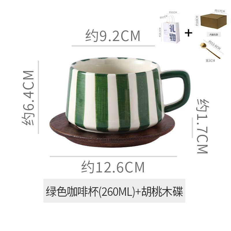 Instagram-worthy creative ceramic coffee mug set - premium striped design, perfect for office afternoon tea, exquisite latte art, and a thoughtful gift. includes mug and saucer