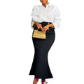 Autumnew arrivalwork clothing style fungus edge shirt silm hip-covering fishtail long skirt two-piece settwo-piece set