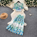 French chic lace print two-piece set: women's summer short-sleeve, designer-inspired, age-defying, slimming, and commute-friendly skirt suit