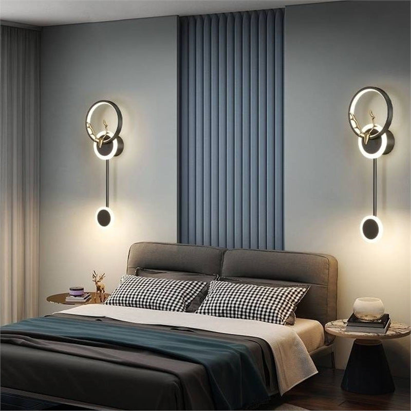 High-end gold black wall lamp bedside lamp decorative background wall starry deer head led new engineering tv wall
