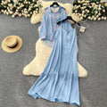 Beach vacation style solid color slim-fit cami dress + floral lightweight long-sleeve sun protection cardigan top set for women - summer