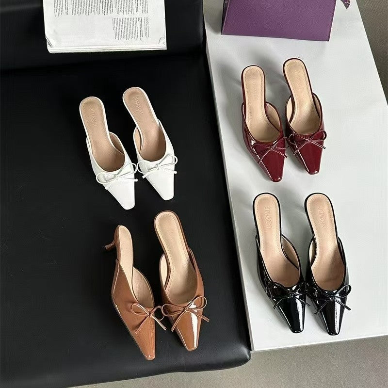 2024 autumn new collection: closed-toe mules, french-inspired mary janes, perfect for dresses, low heel with bow detail