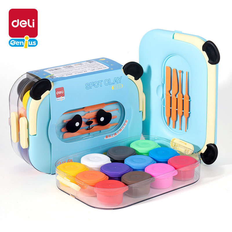 Deli XM888 Panda Stacking Toolbox Ultra Light Clay Kindergarten Children's Large Capacity Color Clay Clay Set