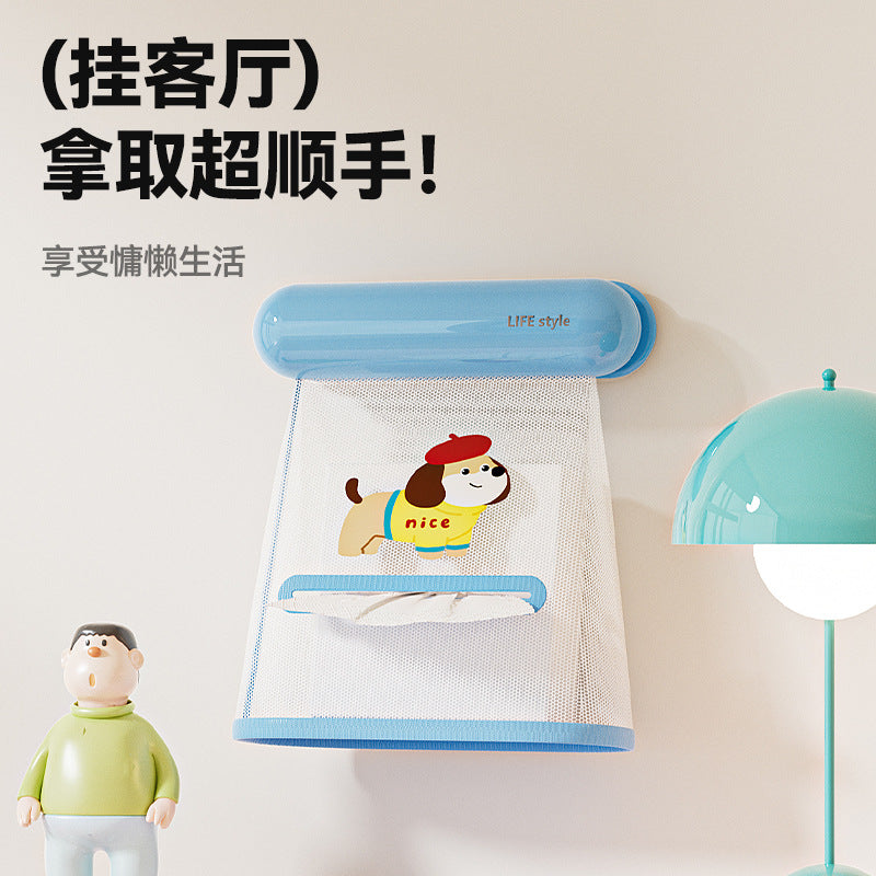 For homewall-mounted no-punch cute puppy mesh bag waterproof and moisture-proof detachable washable bathroom towel storage mesh bag