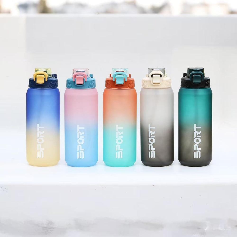Custom large capacity water bottle, high-temperature resistant plastic cup, sports & fitness straw cup, men's outdoor portable water bottle flask